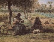 Jean Francois Millet The smoking have a break oil painting artist